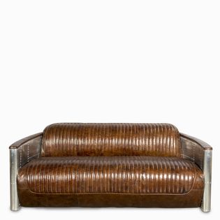 Sofa cuero metal 3ptos vintage